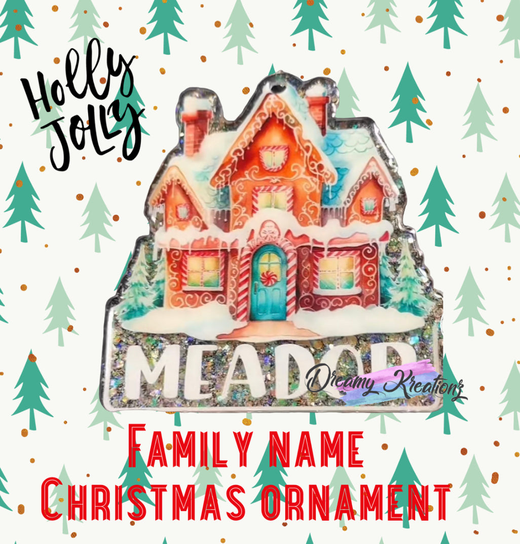 Personalized Gingerbread House family Name ornament