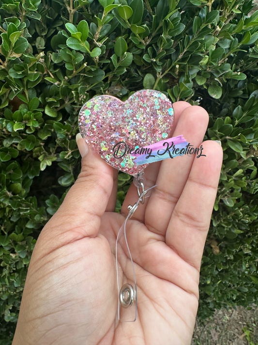 Pink heart badge reel