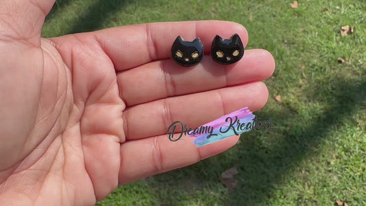 Black kitten stud earrings